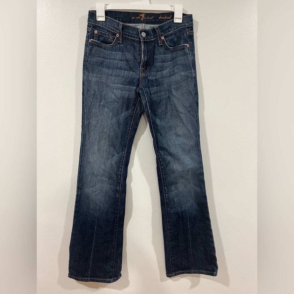 7 for all mankind beautiful boot cut jeans. Great condition! Size 27. Dark wash